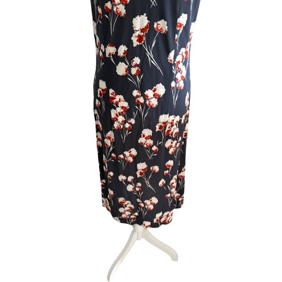 TORY BURCH Navy Gray Floral MIDI Dress Size 10 - Picture 2 of 8